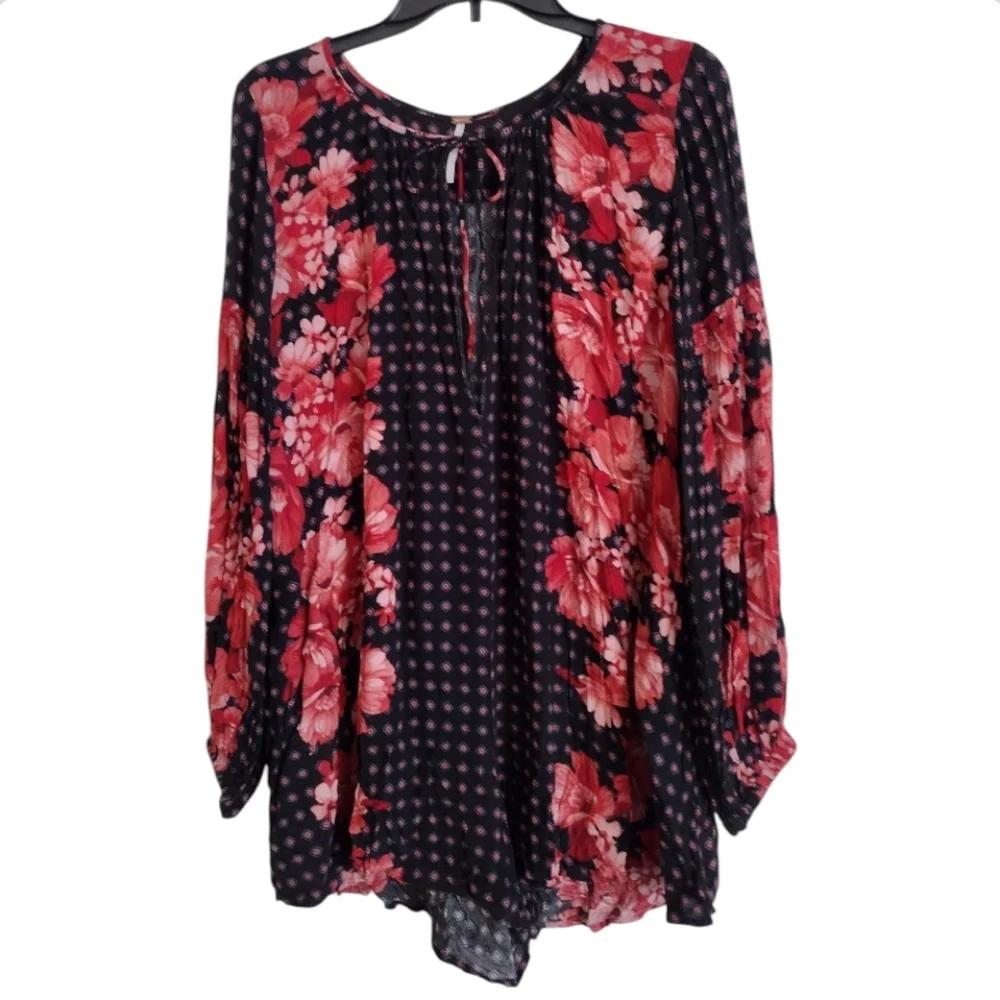 Free People Sunset Boulevard romper black red pink floral size medium